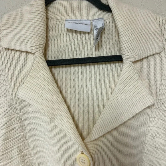 Classic Cream Collared Cardigan Liz Claiborne Cardigan Womens L - Picture 6 of 9